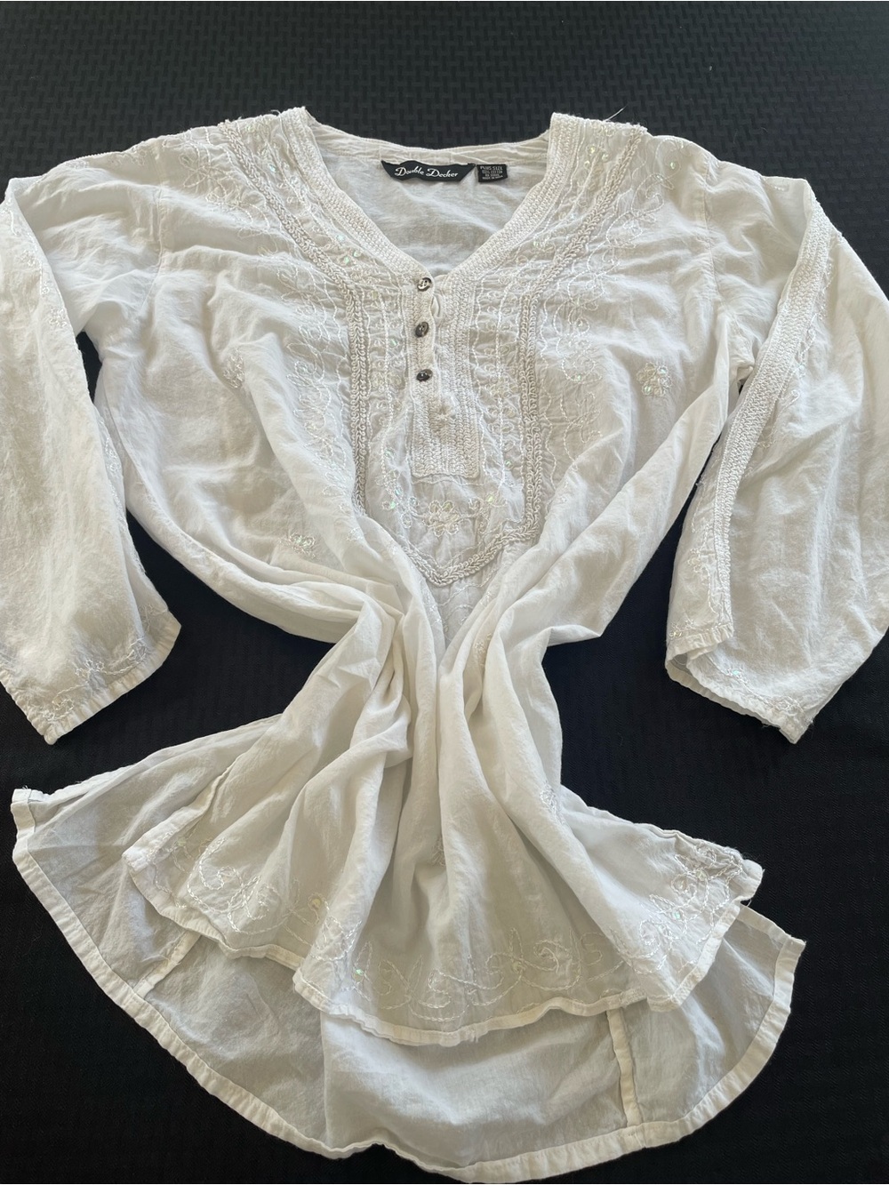 White Embroidered V-Neck Women's Top